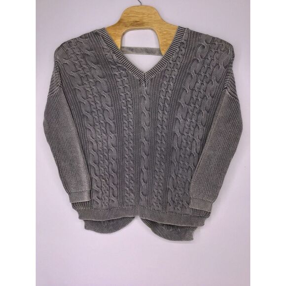 By Together Rib Slouchy V Neck Cable Knit Sweater Women's Size‎ M/L Gray - Picture 1 of 6